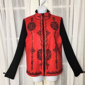 Coldwater Creek Embroidered Faux Suede Jacket Sz M Full Zip Sweater Western Boho